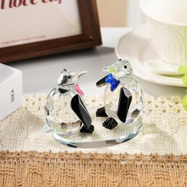 Arikyrist Crystal Penguin with Tie Figurines Gifts for Couple Women Men Glass Cute Penguin Collectibles Animal Statues for Penguins Lovers Home Decoration