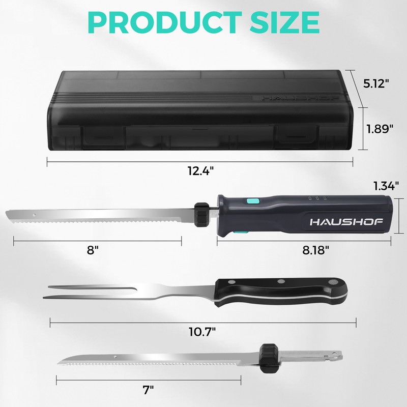 HAUSHOF Cordless Electric Knife Set for Meat Slicing 8V Electric