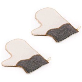 HatynkaUA Sauna Mitten for Russian Bath Broom - Ukrainian Banya Gloves - Banya Mitts for Hot Tub - Felt Sauna Accessories for Men and Women - Combi White-Gray LA-502