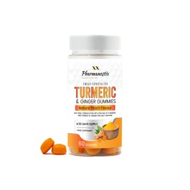 High Strength Turmeric & Ginger Extract Chewable Gummies- Vegan Gummies- Supports Joint Pain & Anti-Inflammatory- 990mg Turmeric Curcumin, Alternative to Turmeric Capsules, Peach Flavour (60 Gummies)