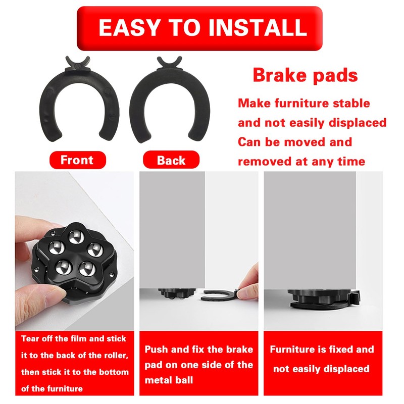 Bntyok Self Adhesive Caster Wheels - 8 PCS 360° Swivel