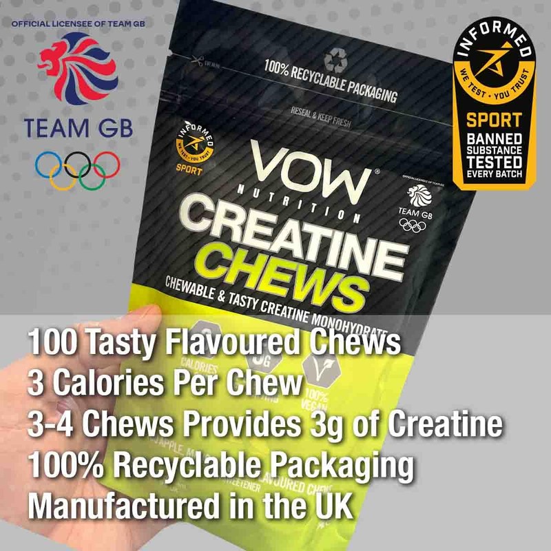 VOW Nutrition Creatine Chews,100 Flavoured Chews, Creatine Monohydrate, Convenient &