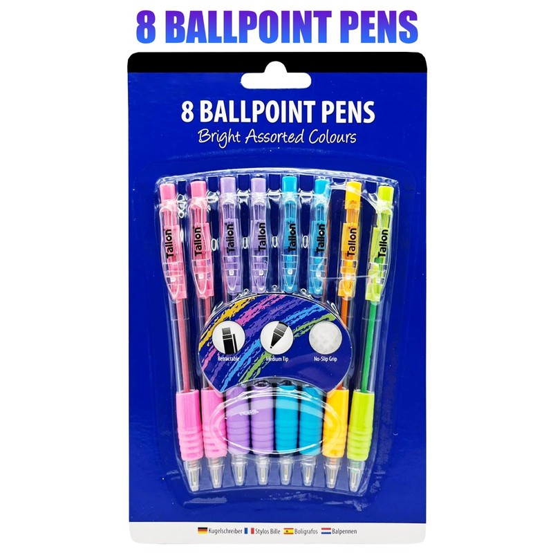8 Ballpoint Pens Set Soft Nonslip Grip Medium Ball Point