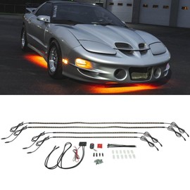 LEDGlow 4pc Orange Flexible Car Slimline LED Underbody Underglow Accent Neon Lighting Kit - 4 Unique Patterns - Water Resistant, Low Profile Tubes - Includes Control Box & Remote