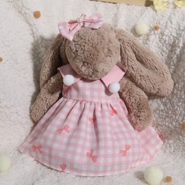 31cm(12") Bashful Bunny Clothes, Cute Plush Animal Clothes for Meddium Teddy Bear - Pink and White Check Bow Dress & Bow Clip Set (Clothes Only)