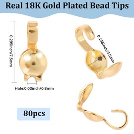 Beebeecraft 80Pcs Bead Tips Knot Covers Small 18K Gold Plated Clamshell Knot Covers Fold Over Crimp Beads Ends Caps for Jewellery Bracelets Necklaces Making (Bead: 3.5mm Hole: 0.8mm)