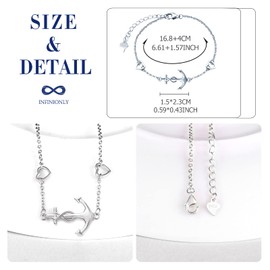 INFINIONLY Women's / Girls' Necklace Bracelets and Earrings, 925 Silver Jewellery Sets, Anchor Necklace Bracelet Earrings, Pendant Bracelets Earrings with Anchor and Infinity Symbol, Silver, Sterling