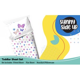 Sunny Side Up Flutter Toddler Sheet Set - 3 Piece Toddler Bedding Set Includes Pillow Cover - Super Soft Floral Microfiber Sheets
