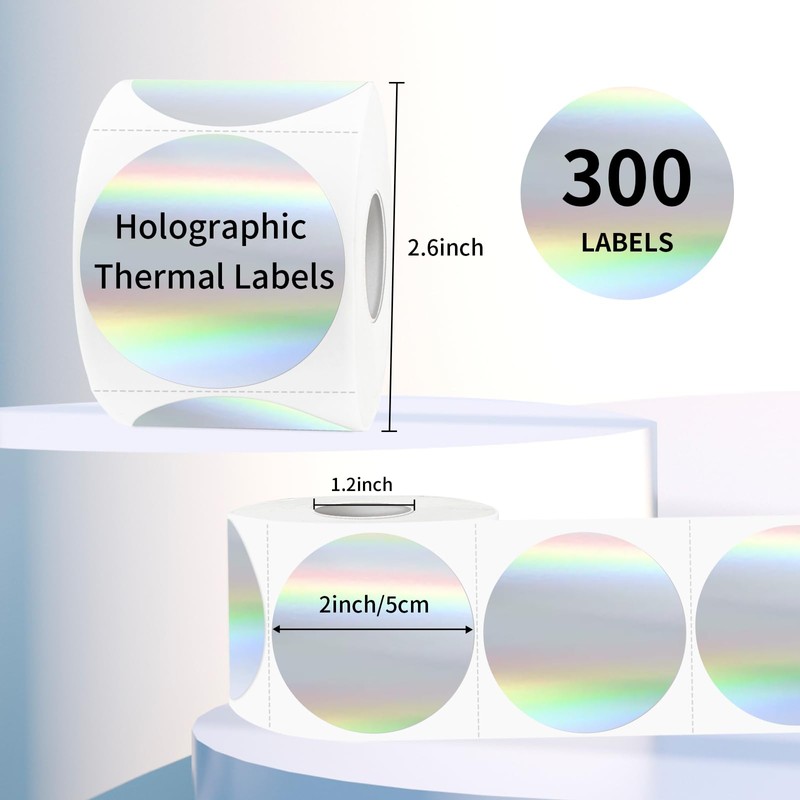 2 Inch Holographic Thermal Labels, Circle Direct Thermal Labels Stickers,