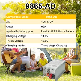 9865-AD 65 Amp Deck Mount Power Converter/Charger Replacement for RV Trailer Camper 9800 Series