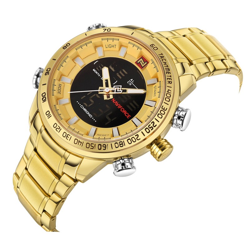 NAVIFORCE Men Sport Outdoor Waterproof Electronic Movement Analog Wristwatch (Gold)