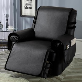 STONECREST Recliner Chair Cover, Faux Leather Slipcover, Stay in Place (Black2, 23" Regular Recliner)