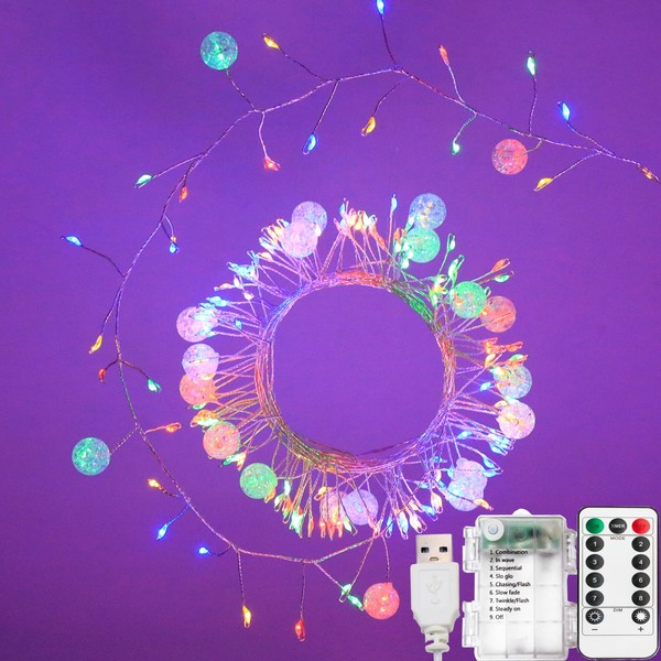 Battery Operated & USB Fairy Lights with Remote,10FT 200LED Cluster