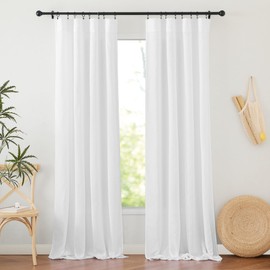 RYB HOME White Sheer Curtains 63 inch Length - Linen Textured Privacy Light Filtering Boho Farmhouse Window Drapes for Living Room, Bedroom, Nursery, W 38" x L 63", 2 Panels