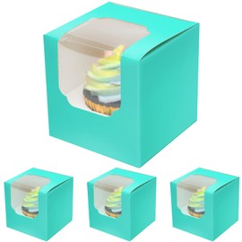Gcardist Mint Blue Cupcake Boxes Individual Cupcake Container 15Pcs 8.9x8.9x8.9cm Auto-Pop up Single Cupcake Boxes (15 Boxes+15 Inserts,3.5"x 3.5"x 3.5" inch)