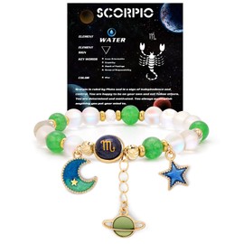 Vinswet Scorpio Zodiac Bracelet for Women, 12 Horoscope Spiritual Natural Protection Stone Beads Bracelet Birthday Zodiac Crystal Gifts Moon Stars Charm Jewelry