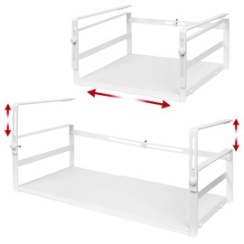Under Shelf Storage Basket Organizer Expandable - Adjustable Width Height Cabinet Space Saver - Clip On Metal Hanging Rack - 30lb Capacity Kitchen Office Bathroom Declutter Solution - 2 Pack, White