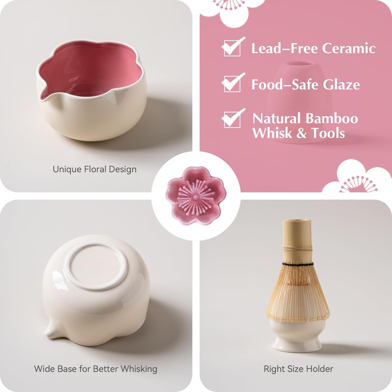 ChaseWind Matcha Whisk Set, 8Pcs Floral Ceramic Matcha Set with