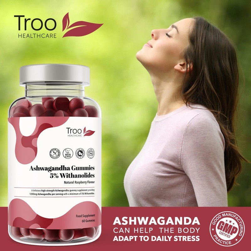 Ashwagandha Gummies 1200mg - 60 Delicious Natural Raspberry Flavour Gummy
