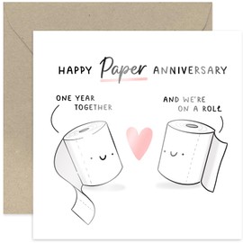 Old English Co. Happy Paper Anniversary Card - 1st Wedding Anniversary Cards - Funny First Anniversary Card for Couple - For Husband or Wife | Blank Inside