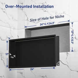 Bernkot Stainless Steel Led Shower Niche 24" X 12" Matte Black with Lighting Waterproof No Tile Need Shower Niche for Bathroom Recessed Wall Niche Over-Mounted Installation