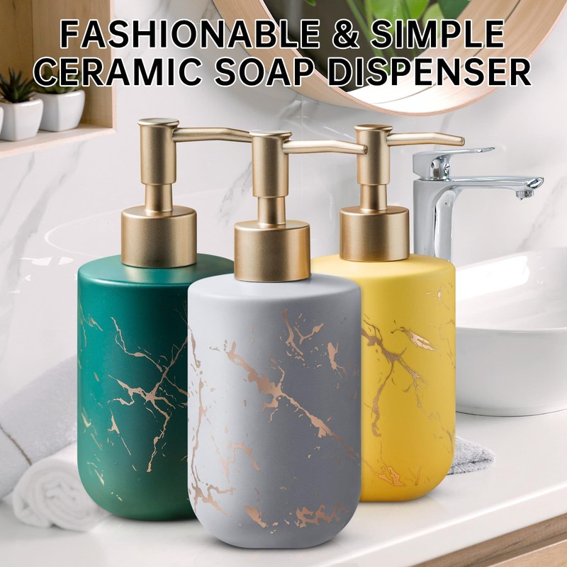 Gold Soap Dispenser Bathroom,Hand Soap Dispenser with Marbling,Soap Dispenser Ceramic