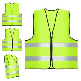 High Visibility Vests Set of 4 - Car Safety Vests - High Visibility Car Vests - Reflective Strips - For Motorists, Construction Sites, Night Driving (Green) (Mesh Fabric)