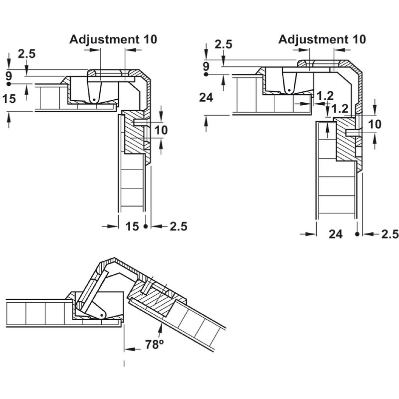 Hafele America 343.90.710 Pie-Cut Corner Cabinet Hinge, 78 Degree Opening