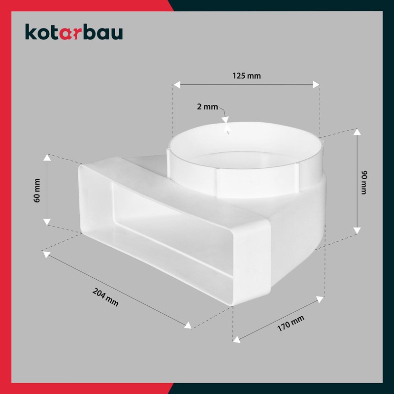 KOTARBAU® Flat Duct Deflection Piece 90° for Ventilation Duct Round-Square