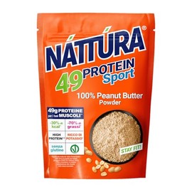 NATTURA Protein Sport 100% Peanut Butter Powder, Burro di Arachidi in Polvere Senza Glutine, 48 g di Proteine, Ricco di Vitamine e Magnesio, Alta Solubilità, -70% di Grassi Saturi, Vegan, 180 g