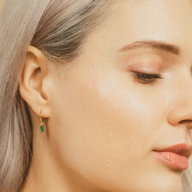 Dainty Huggie Hoop Earrings with Baguette Cubic Zirconia Dangle & Small Hoop Earring for Women Girls, 18K Gold Plated 925 Sterling Silver Lightweight Minimalist Jewelry Gift Set for Her, Sterling