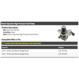 Direct Injection High Pressure Fuel Pump - Compatible with 2010-2018 Land Rover Range Rover