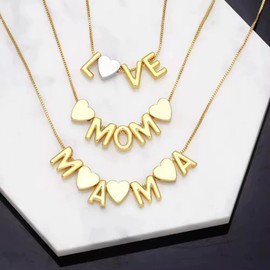 Gold Plated Pendant Mom Necklace Dainty MAMA LOVE Heart Charm Necklace Mother's Day Birthday Jewelry Gifts-MAMA