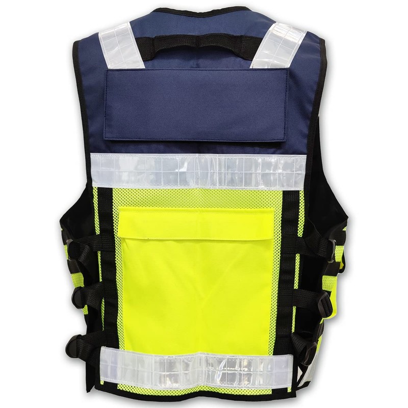 EXPLOSIV Reflective Multi-Pocket Security Vest, Size M-2XL (Adjustable), Navy-Yellow, Press