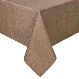 Hiasan Faux Linen Rectangle Tablecloth - Wrinkle and Stain Resistant Washable Table Cloth for Kitchen Dining Room Holiday Table Cover for Party Dinner, Khaki, 52 x 70 Inch