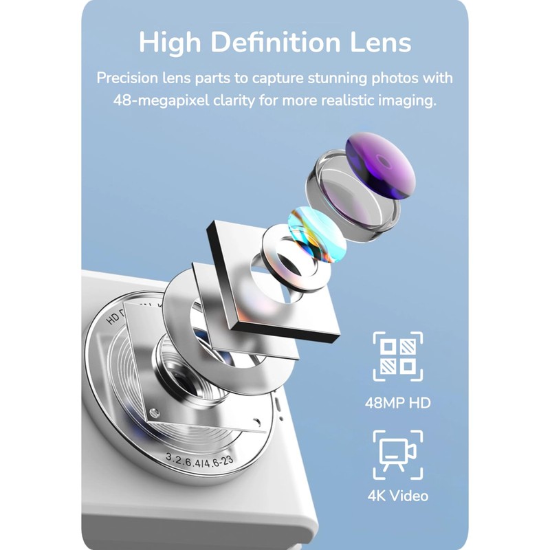 4K Digital Camera, 8MP Vlogging Camera, 64GB Memory Card Support,
