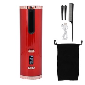 Automatic Hair Curler USB Wireless Auto  Ceramic Curling Iron Wand with LCD DisplayRed