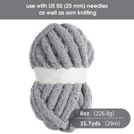 HOMBYS Light Grey Chunky Chenille Yarn for Crocheting, Bulky Thick Fluffy Yarn for Knitting,Super Bulky Chunky Yarn for Hand Knitting Blanket, Soft Plush Yarn, 8 Jumbo Pack (27yds,8 oz Each Skein)
