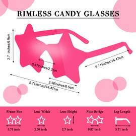 CHRORINE 8/16/24/40 Pairs Rimless Star Shape Sunglasses Transparent Glasses Bulk for Party Decor Favor (24, Rose-red)
