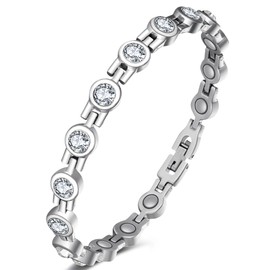 Jeracol Women's Magnetic Bracelet with Zirconia - Elegant Magnetic Bracelet for Health & Wellbeing - Stylish Jewellery for Women, Stainless Steel, Gift Box Included