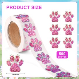 500pcs Puppy Paw Stickers, 1 Inch Self-Adhesive Glittery Puppy Paw Decals Cute Dog Paw Stickers Cat Print Stickers for Envelope Books Laptops Bottles Crafts Supplies(Pink)