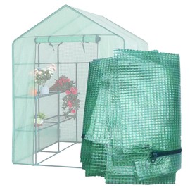 Greenhouse Replacement Cover, 56×56×76 Inch PE Walk-in Greenhouse Cover for Gardening Plants w/Roll-Up Zipper Door, Waterproof Frost Protection Wind Rain Proof, Easy Assembly (No Frames Include)