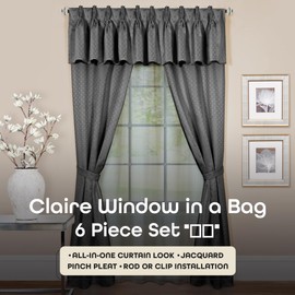ACHIM Claire Light Filtering Window Shades, Window in a Bag – Attached 6-Piece Set - 55 Inch W, 63 Inch L (Charcoal) - Polyester Curtain Drape for Kitchen, Living, Dining Room Home Decor