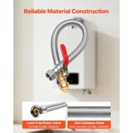 3/4\" FIP X 1/2\" PTC Ball Valve Stainless Steel Braided W Push-Fit Valve Flexible Water Heater Connector Kit for Plumbing HosesWater Hose Length: 18 inch, Kit Contents: 1-Pack Braided Water Hose with Integrated Ball Valve