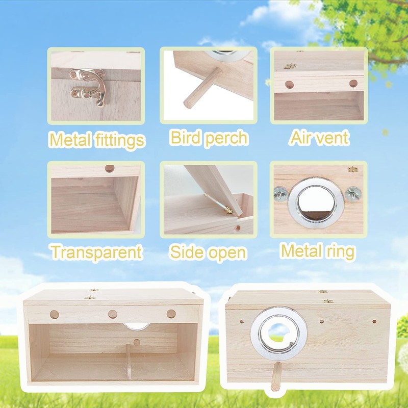 Tfwadmx Lovebird Nesting Box Transparent Bird Nest Box Wood Bird