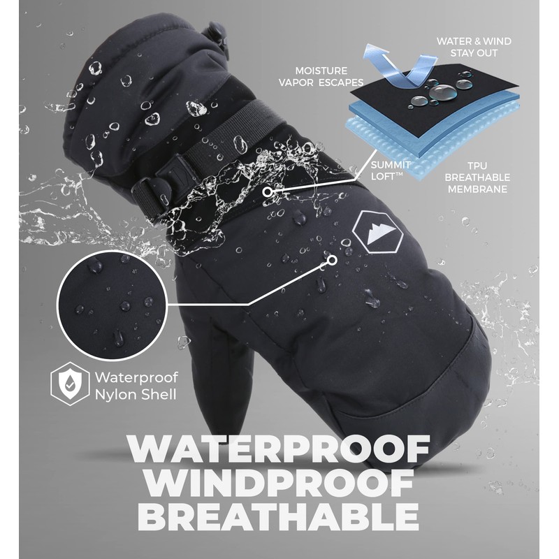 Tough Outdoors Waterproof Ski Mittens Men Women - Insulated Snowboarding