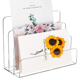bssmmai Acrylic Letter Holder, 3 Compartments, Letter Organiser, Document Holder for Office Tidy on the Desk, for Notes, Business Card and Postcard
