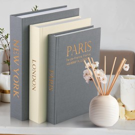 Elegant Decorative Books with Storage - Gold Letters - Set of 3 Linen Boxes to Enhance your Coffee Table Decor, Bookshelf Decor or Mantle Decor - Aesthetic Fake/Faux Books for Home Decoration