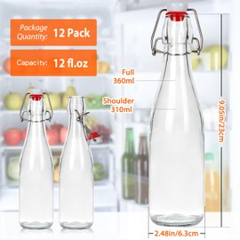 Alotpower Swing Top Glass Bottles 12oz 12Pack, Flip Top Glass Bottle with Airtight Lids for Vanilla Extract Bottles/Home Brewing/Beverages/Oil (12fl. oz, Set of 12)
