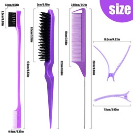 9pcs Styling Hair Brush Set, Smooth Back Hair Brush with Edge Brush, Ponytail Brush with Hair Clip, Back Comb Brush,Magnetic Slap Bracelet, for Hairdressers, Women, Babies, and Children (Purple)